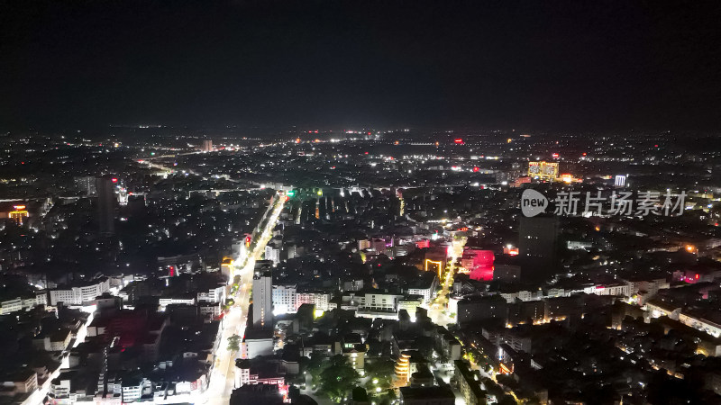 玉林城市大景夜景灯光交通航拍图