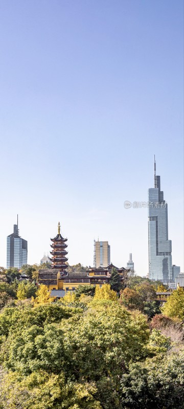 城市中传统建筑与现代高楼景观