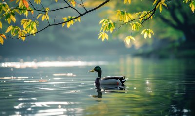 湖边鸭子春江水暖宁静悠闲湖泊背景