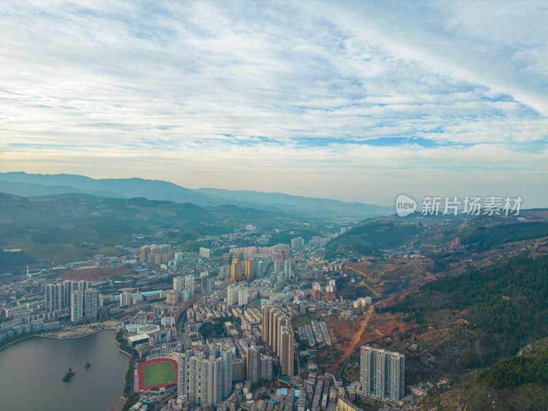 航拍云南红河州个旧市城市风光