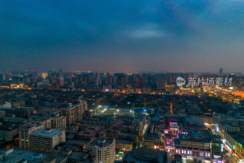 西安晚霞夜幕降临夜景灯光航拍摄影图