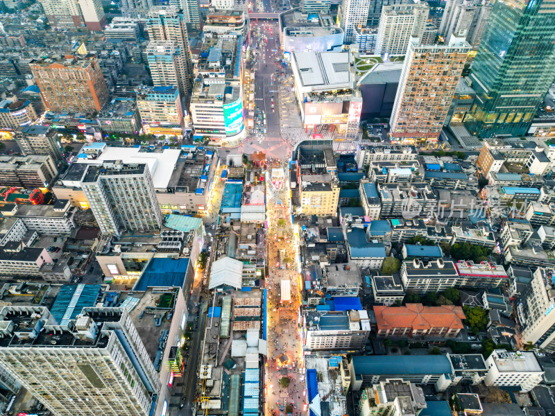 长沙黄兴路步行街夜幕降临夜景航拍