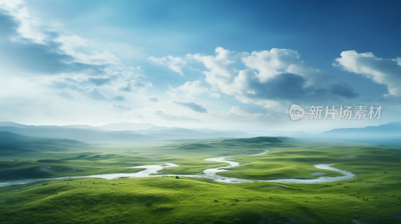 草原河流美丽中国自然风光草地