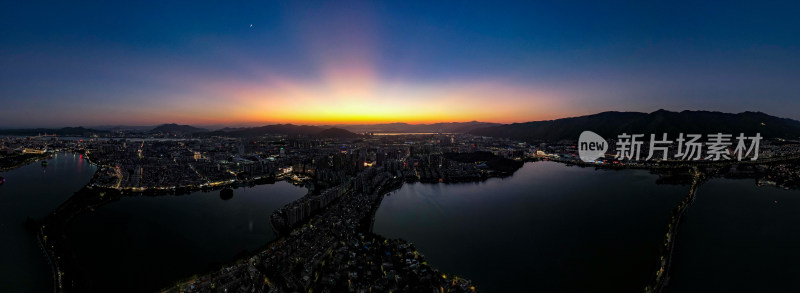 广东肇庆城市晚霞夜幕降临星湖航拍全景图