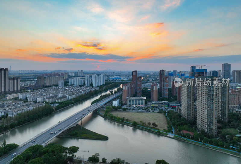 航拍昆山城区建筑风光大景