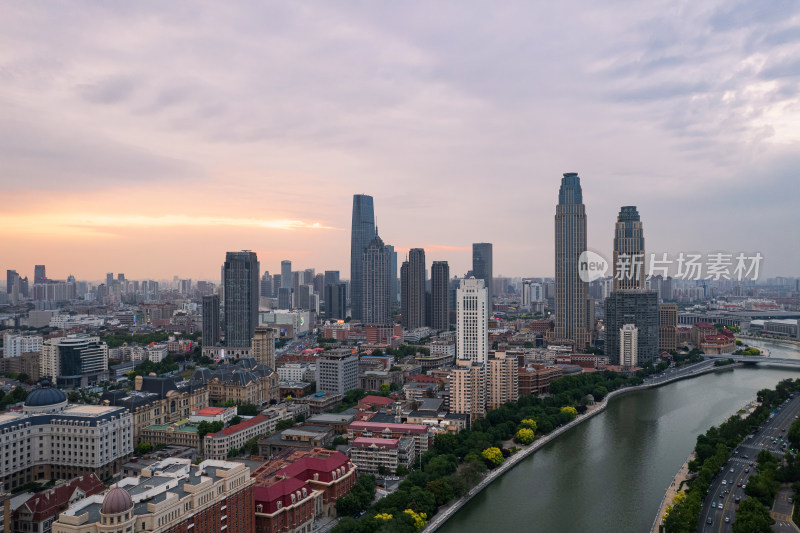 天津海河风景线城市夜景风光航拍