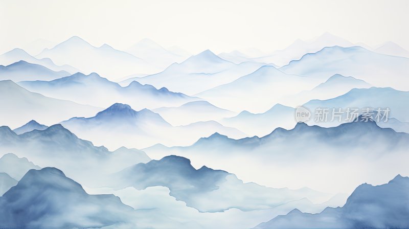 中国风水彩简约山水画