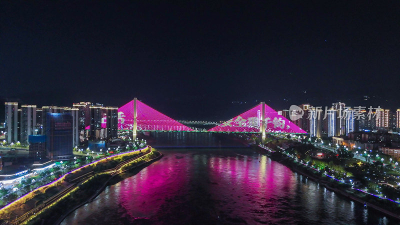 航拍四川宜宾长江大桥夜景