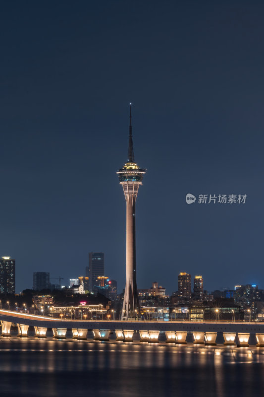 澳门半岛新葡京澳门塔CBD晚霞夜景