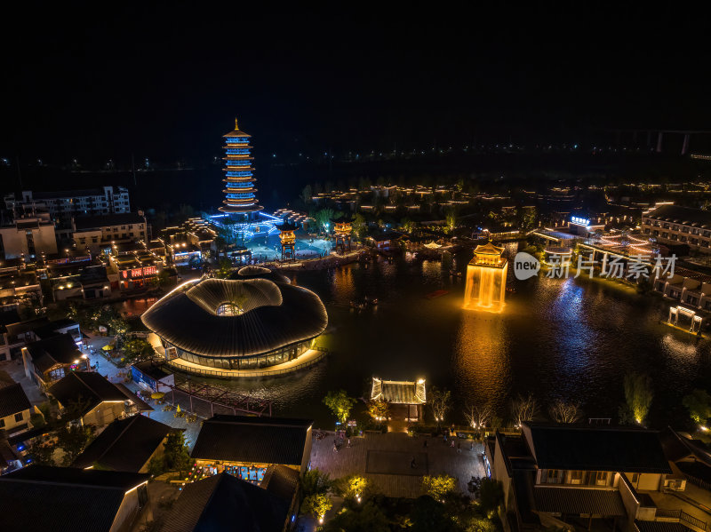 江西上饶网红景点婺女洲日落夜景航拍