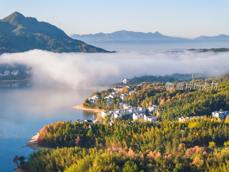 徽州黄山黟县皖南徽派建筑秋色奇墅湖仙境