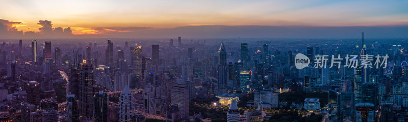 航拍上海浦西CBD高楼群夜景亮化