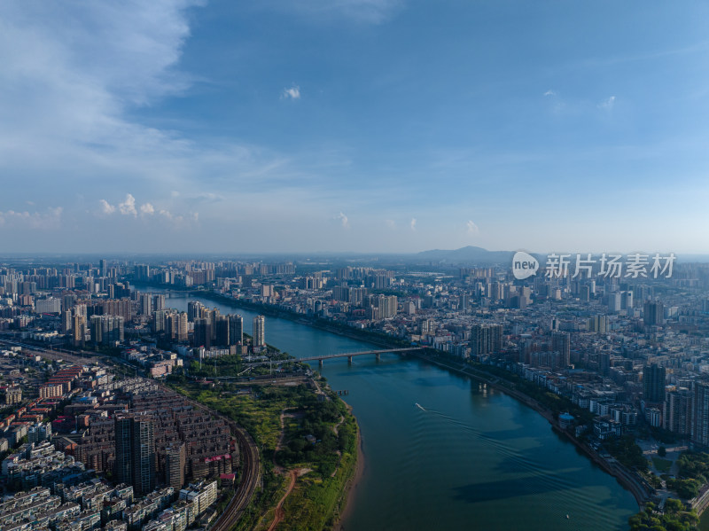 日落 航拍湖南衡阳石鼓区湘江两岸城市建筑