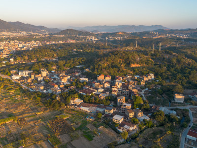 仙游城区依山傍水的古建筑群全景