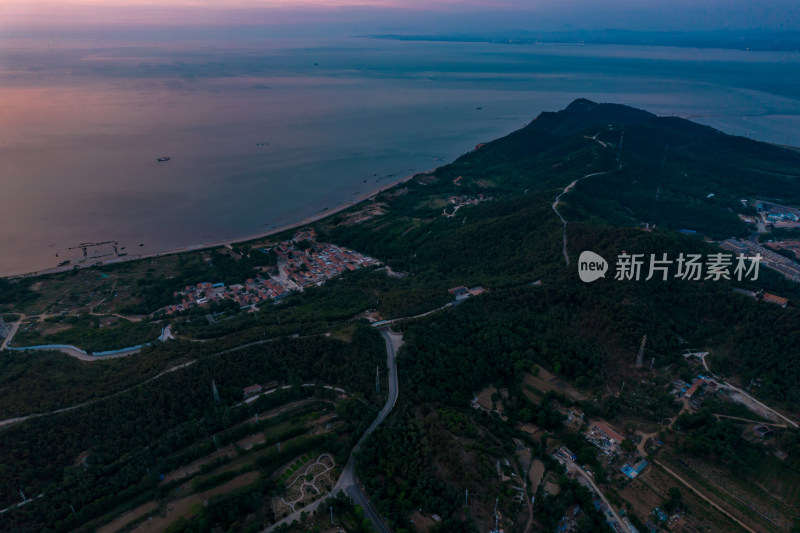 海上日出彩霞航拍摄影图山东长岛