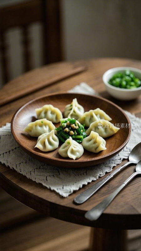 桌子上一盘饺子食物中国新年水饺