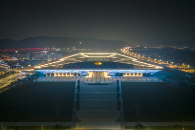 重庆科学会堂夜景航拍