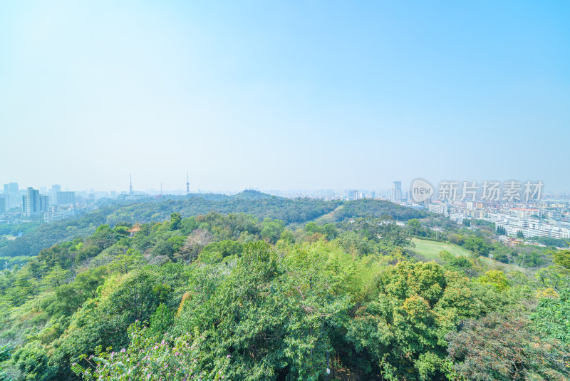 广州麓湖公园鸿鹄楼望绿色山林城市建筑全景