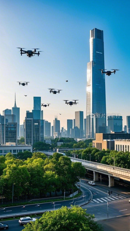 低空经济城市上空无人机送货场景