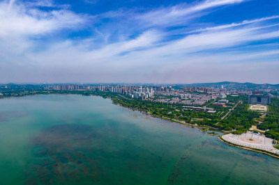 河南平顶山白龟湖风景航拍图