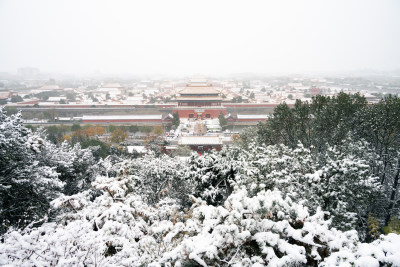 北京中轴线古建紫禁城北平故宫冬季雪景