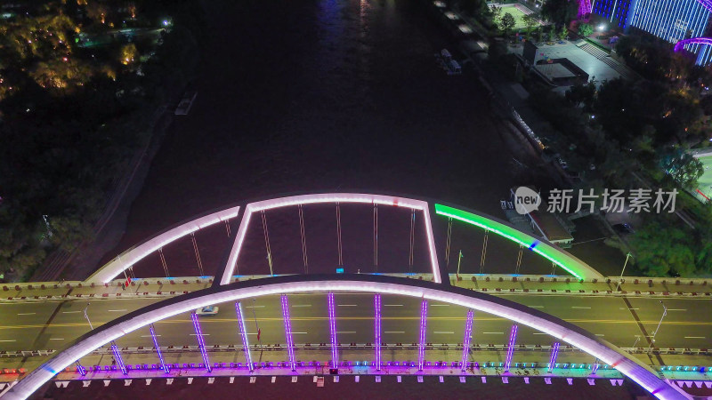 甘肃兰州金雁黄河大桥夜景航拍