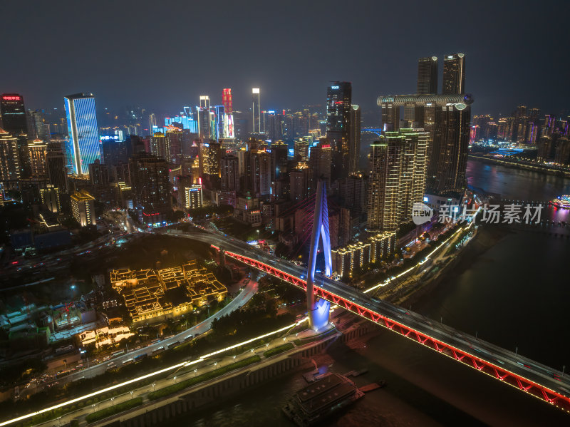 重庆朝天门来福士办公楼商场日落夜景航拍