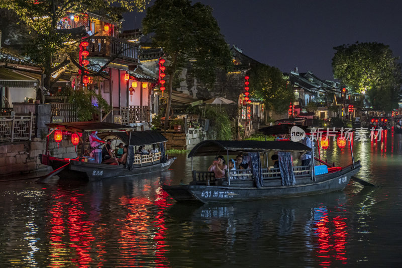 浙江嘉兴西塘古镇江南水乡夜景