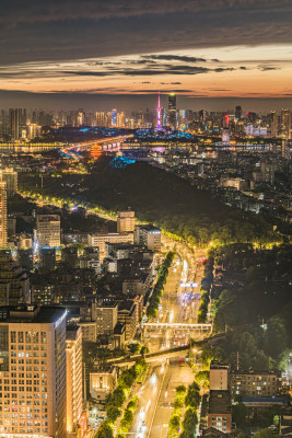 武汉城市天际线高视角绝美夕阳晚霞