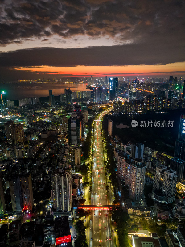 深圳城市风光，夕阳夜景，车水马龙