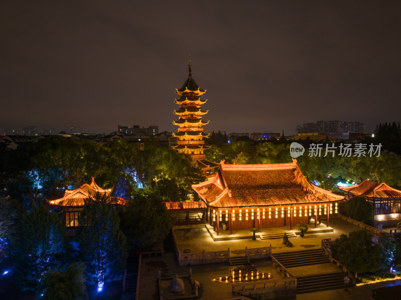 航拍苏州盘门景区中秋灯会夜景