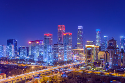 北京国贸建筑群城市蓝调夜景