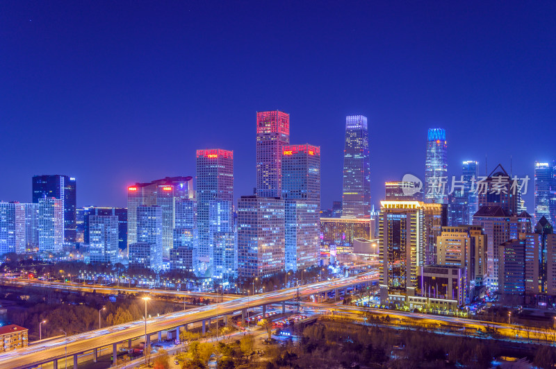 北京国贸建筑群城市蓝调夜景