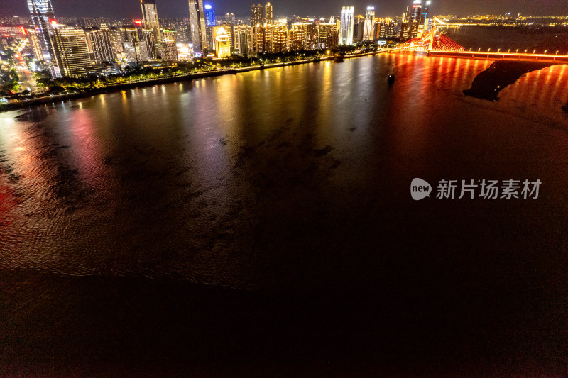 航拍南昌赣江两岸夜景航拍图