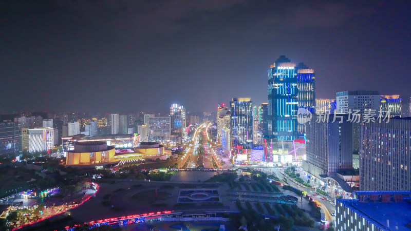 青海西宁市海湖新区海湖广场西宁CBD夜景