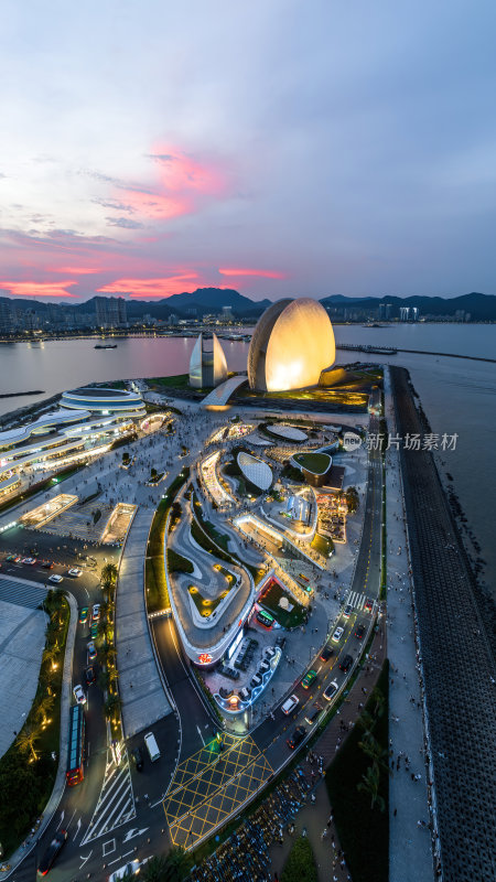 广州珠海日月贝大剧院情侣路海滩高空航拍