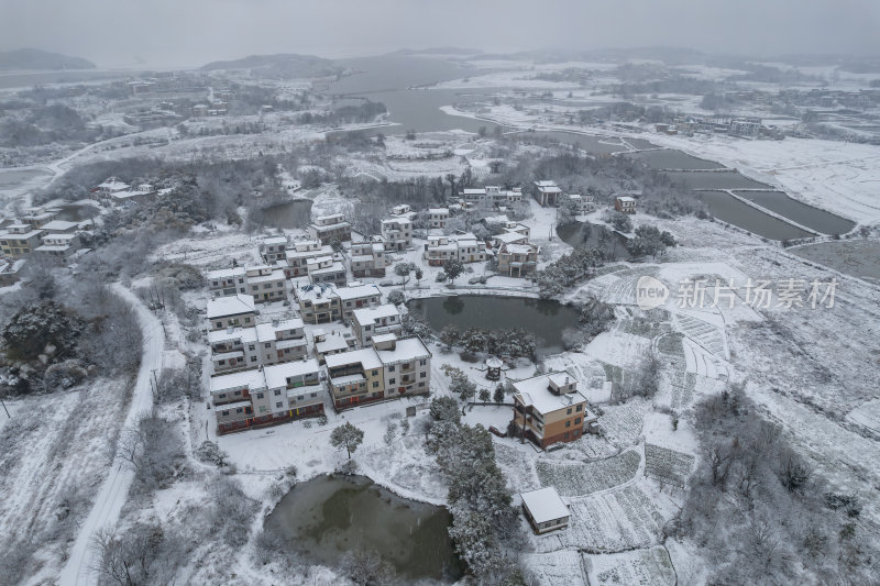 江西九江冬季雪景田园风光乡村风景航拍