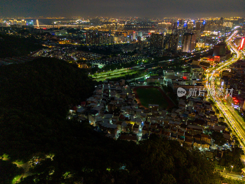 泉州城市夜景交通航拍图