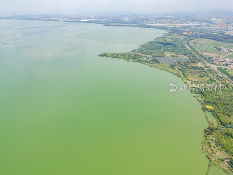 航拍昆明滇池捞鱼河湿地公园景观