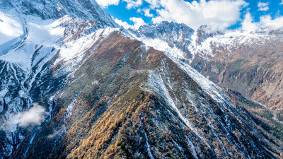 四川阿坝理小路的山区秋日风景