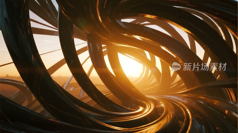 抽象发光线条与阳光融合场景