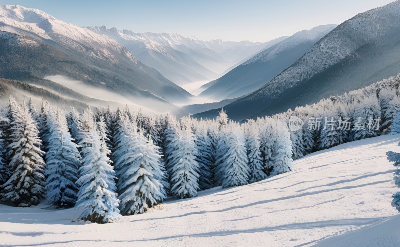 冬季森林白雪覆盖风景