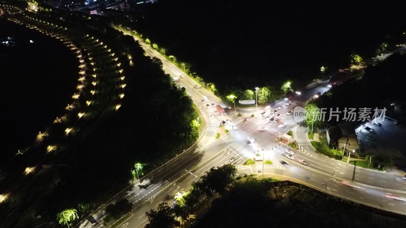 航拍广东省东莞市清溪镇夜景城市风光