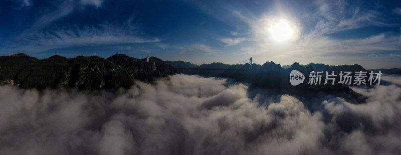 湖南湘西矮寨大峡谷矮寨大桥航拍全景图