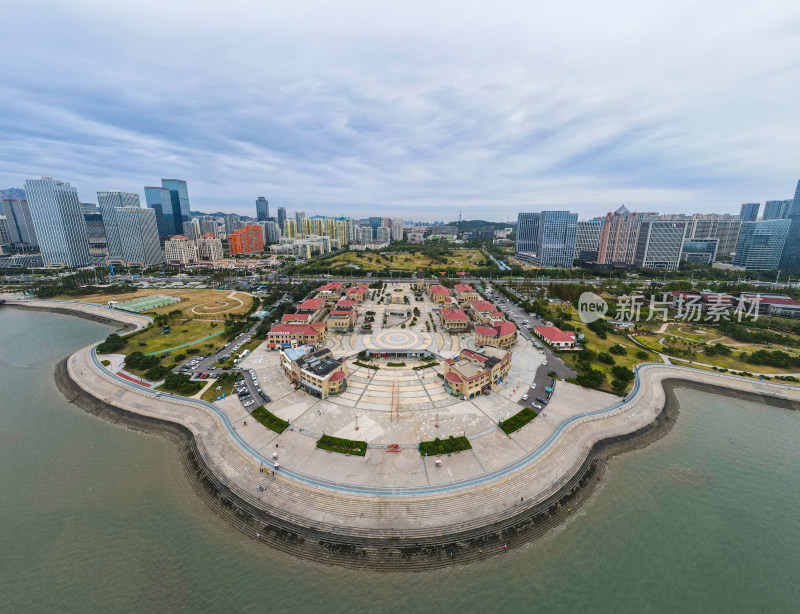 青岛唐岛湾海滨城市建筑航拍全景