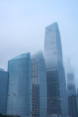 山东青岛浮山湾CBD海滨城市夜景天际线