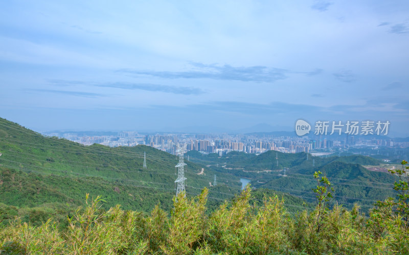 深圳羊台山绿色连绵群山与城市建筑