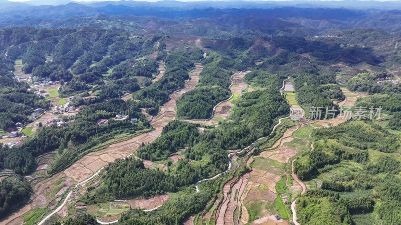 丘陵山川稻田梯田风光航拍