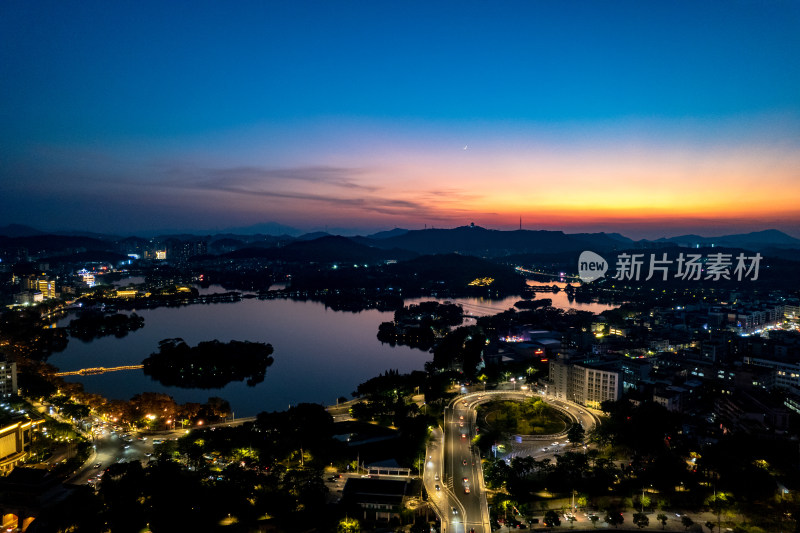 惠州晚霞夜景航拍图