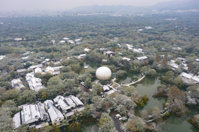 杭州西溪湿地公园雪景风光航拍